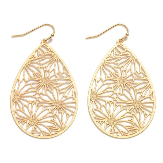 Golden Daisy Teardrop Earrings