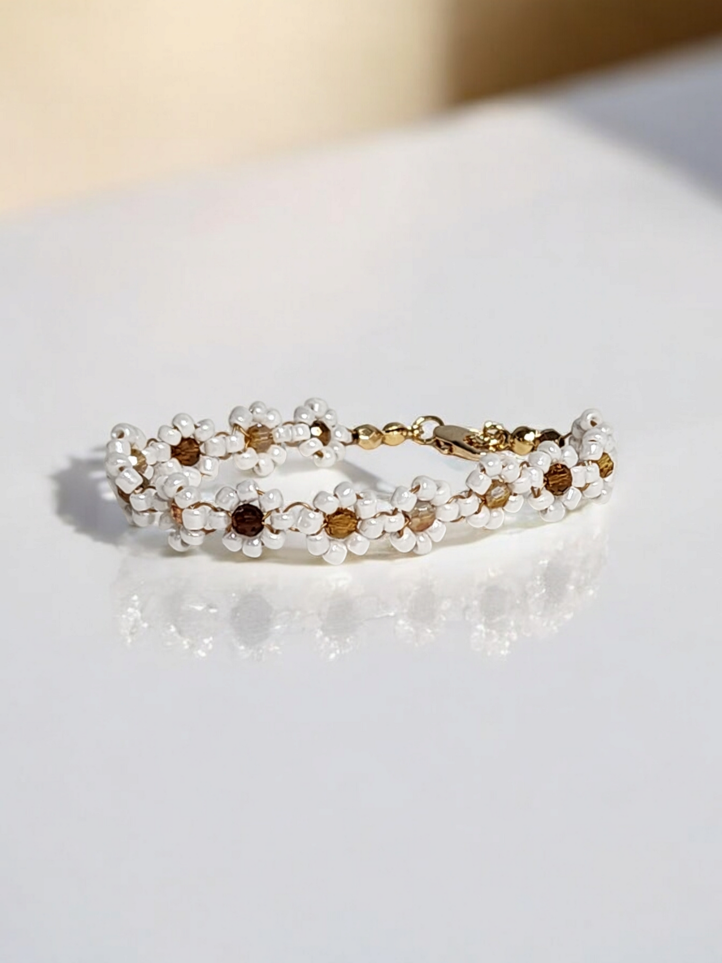 White Beaded Daisy Bracelet