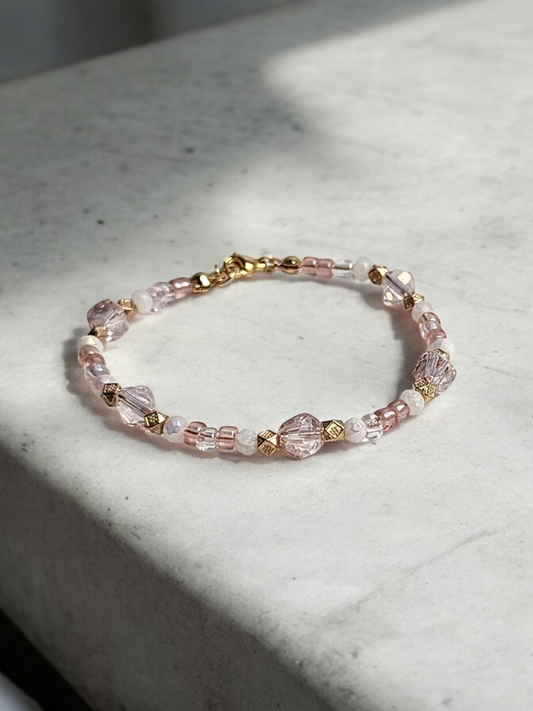 Pale Pink Crystal Beaded Bracelet